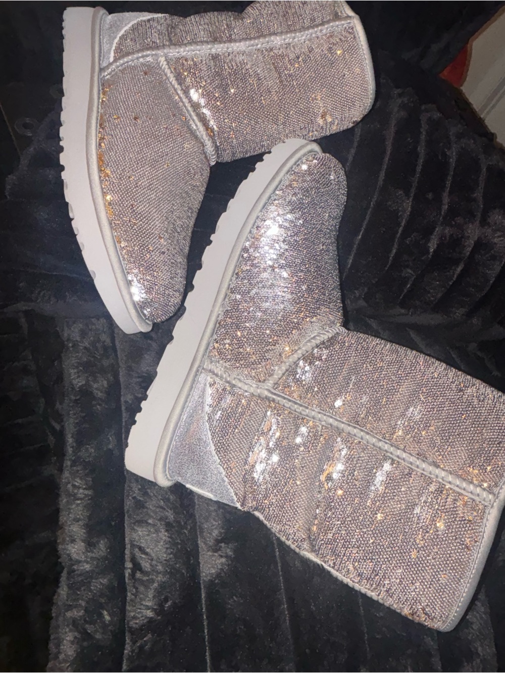 UPDATED PHOTOS! UGG Silver Sequin Cozy Boots